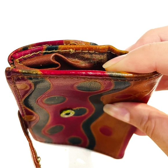 Vintage 1993 MTC India Hand Painted Leather Wallet Multicolour Coin Purse Red - Picture 15 of 16